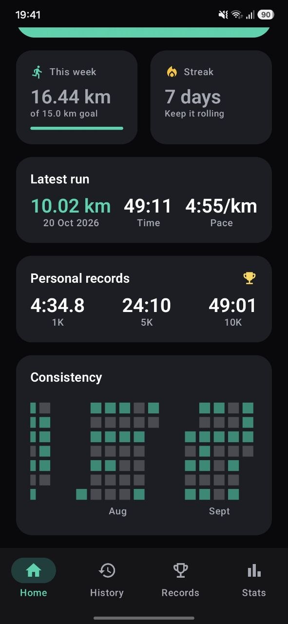Personal records and consistency heatmap